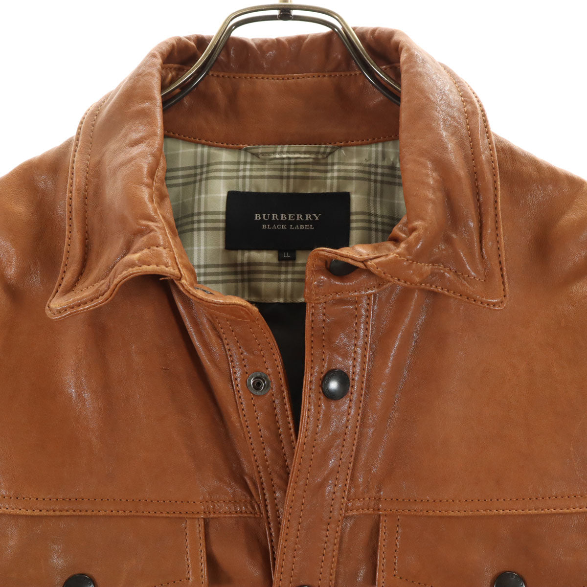 BURBERRY BLACK LABEL バーバリーブラックレーベル 羊革レザー シャツジャケット LL ブラウン 三陽商会 メンズ