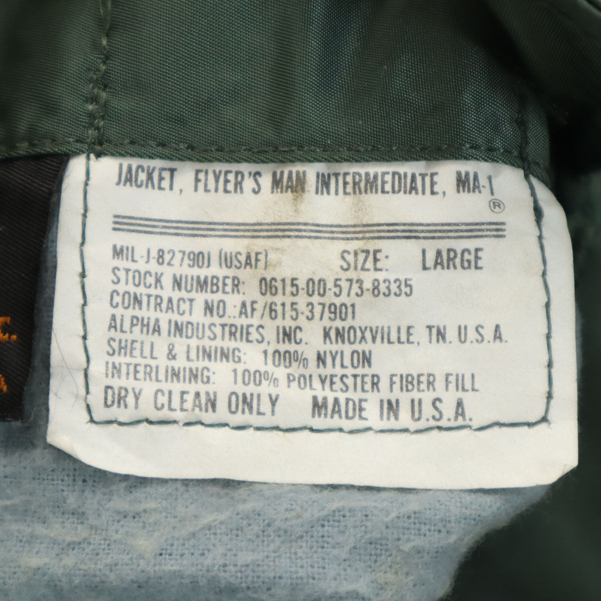 ALPHA INDUSTRIES INC アルファインダストリーズ USA製 MA-1 フライトジャケット L グリーン系 メンズ