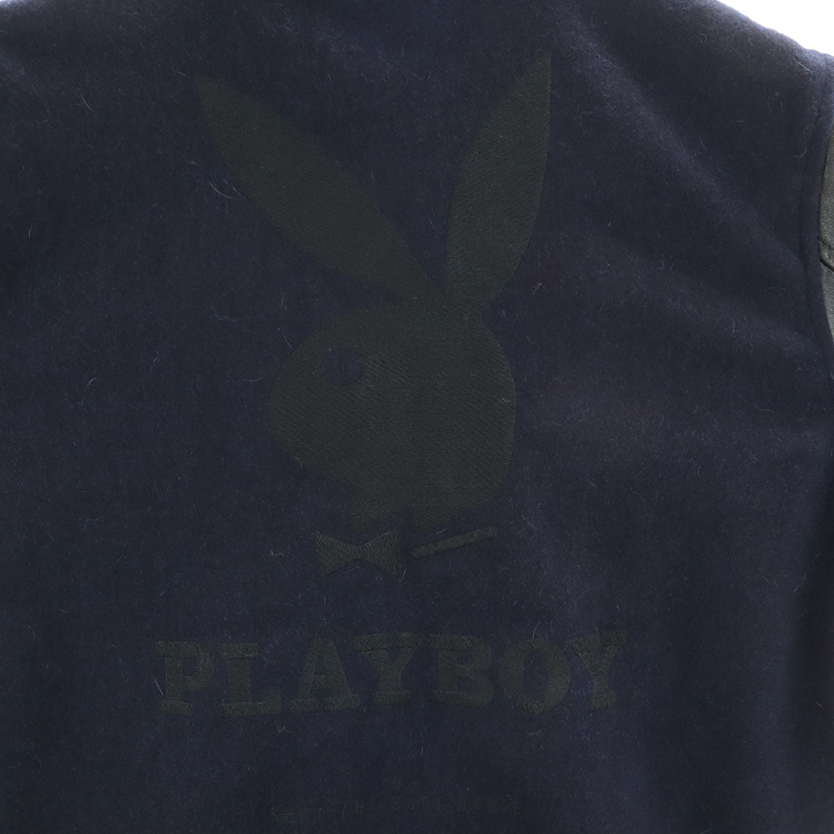 RHC Ron Herman アールエイチシー ロンハーマン PLAY BOY × SURT プレイボーイ×サート コラボ 日本製 バック刺繍 牛革レザー切替 スタジャン M ネイビー メンズ