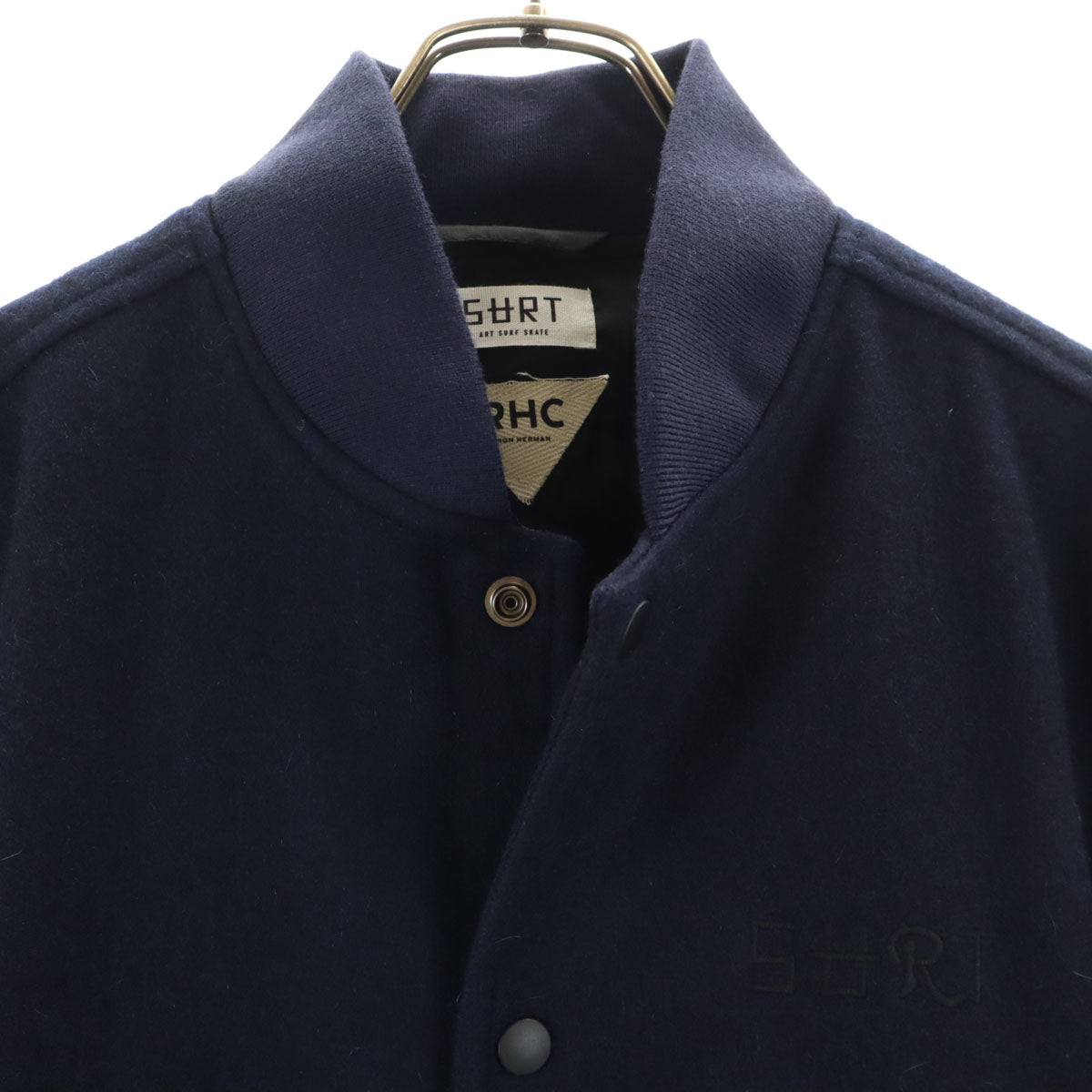RHC Ron Herman アールエイチシー ロンハーマン PLAY BOY × SURT プレイボーイ×サート コラボ 日本製 バック刺繍 牛革レザー切替 スタジャン M ネイビー メンズ