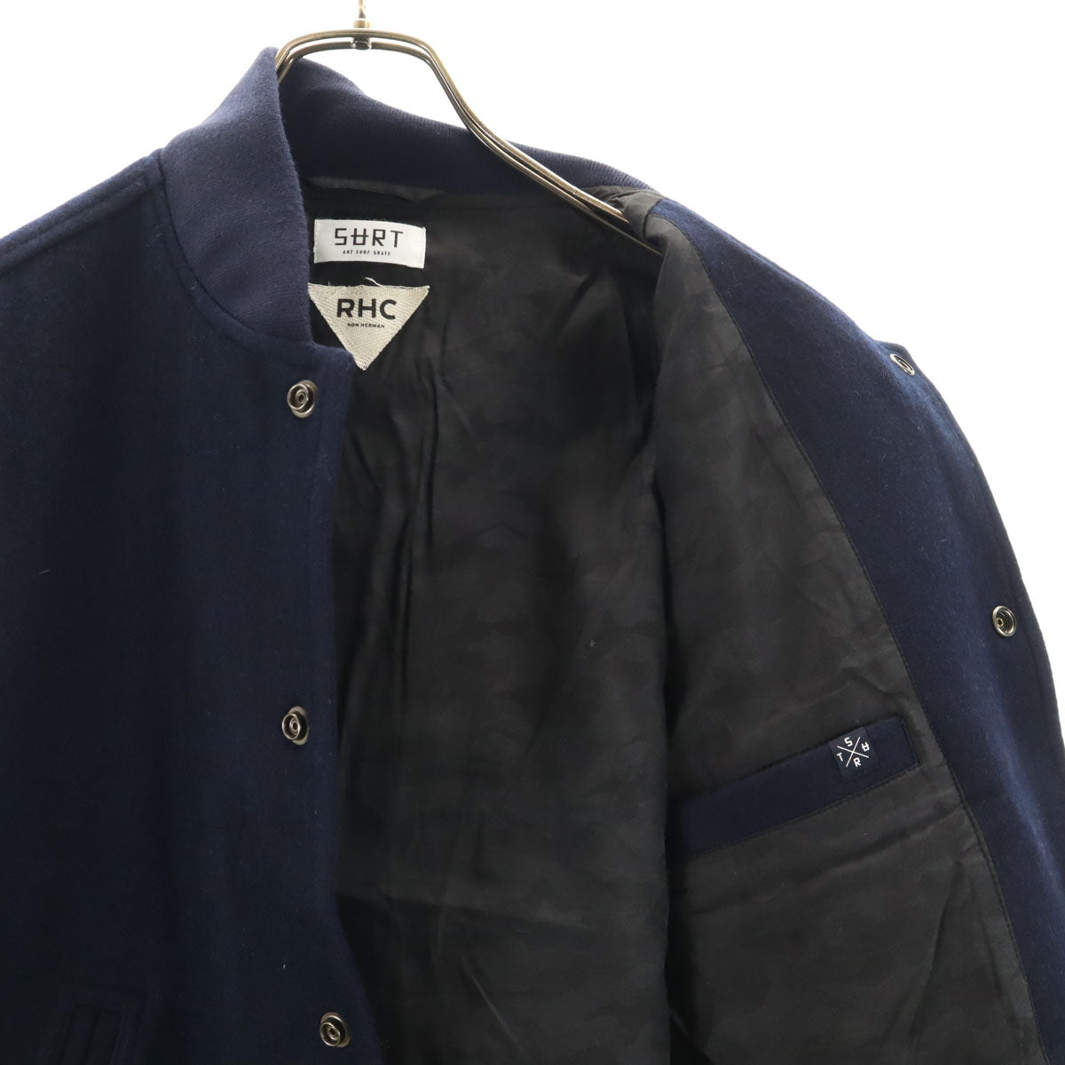 RHC Ron Herman アールエイチシー ロンハーマン PLAY BOY × SURT プレイボーイ×サート コラボ 日本製 バック刺繍 牛革レザー切替 スタジャン M ネイビー メンズ