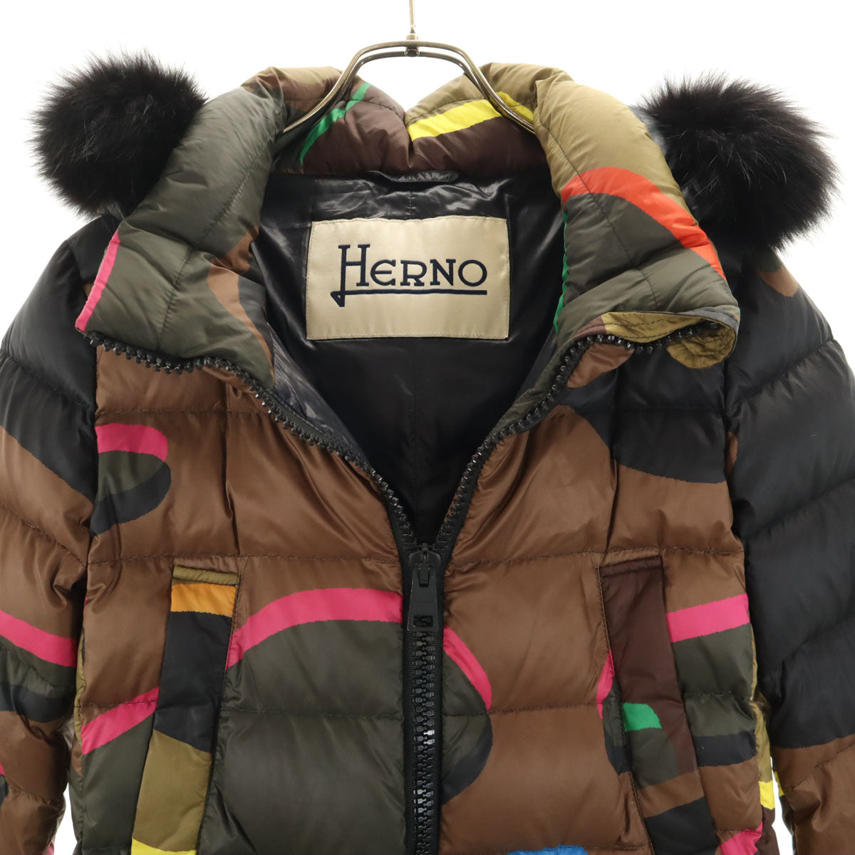Herno ヘルノ 総柄 ダウンジャケット 42 ブラウン レディース