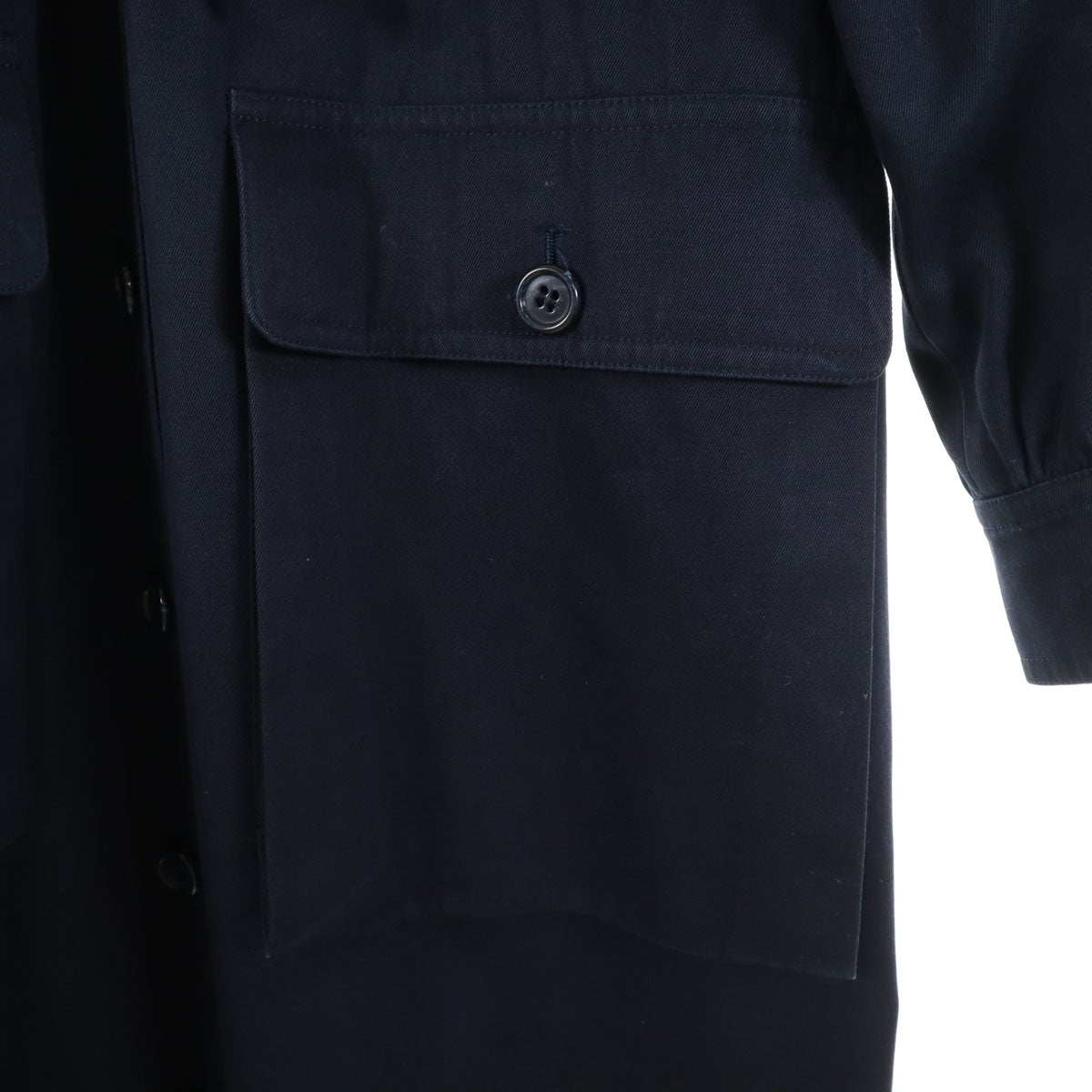 YVES SAINT LAURENT イヴサンローラン 90s オールド ステンカラーコート M ネイビー フォックスファー付き レディース