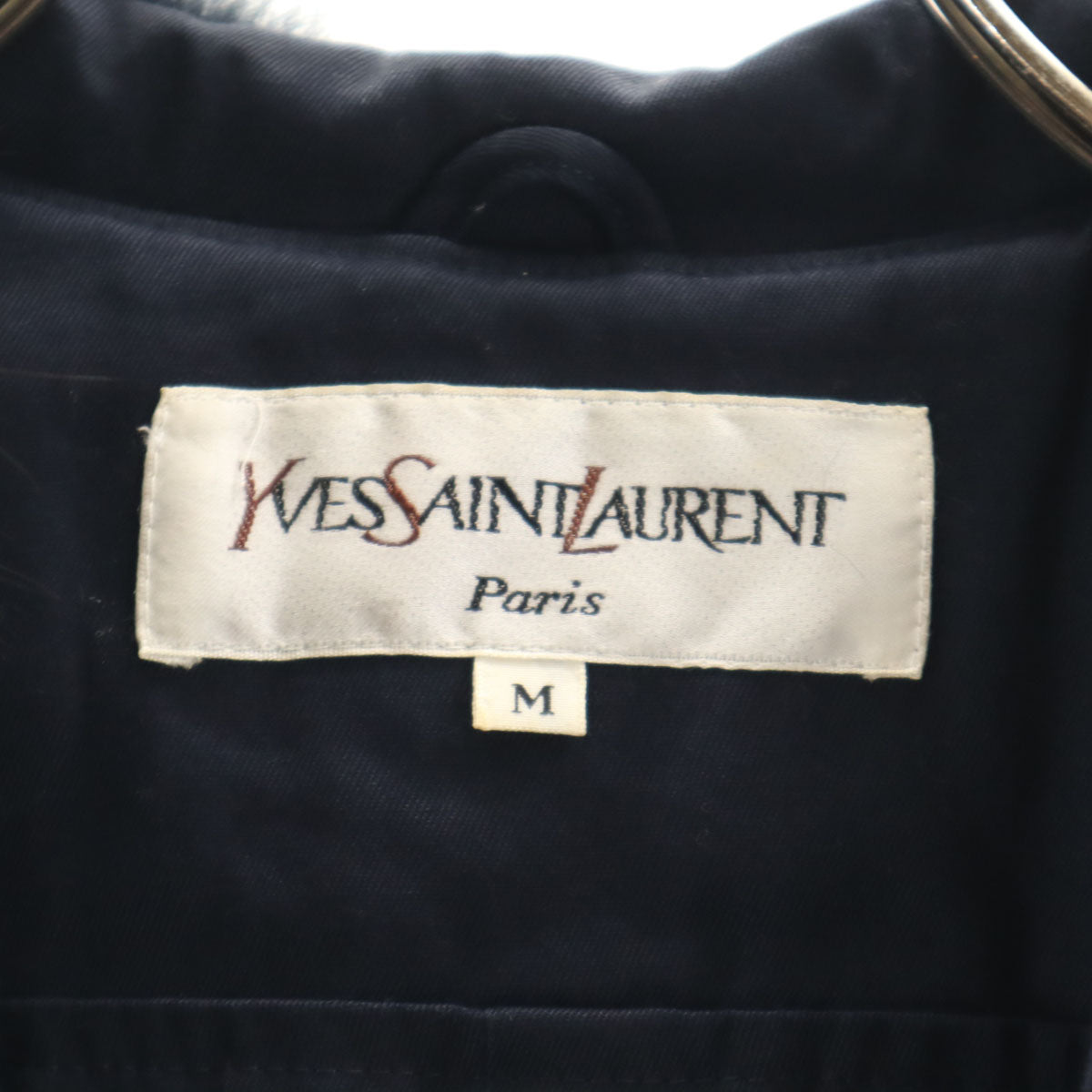 YVES SAINT LAURENT イヴサンローラン 90s オールド ステンカラーコート M ネイビー フォックスファー付き レディース