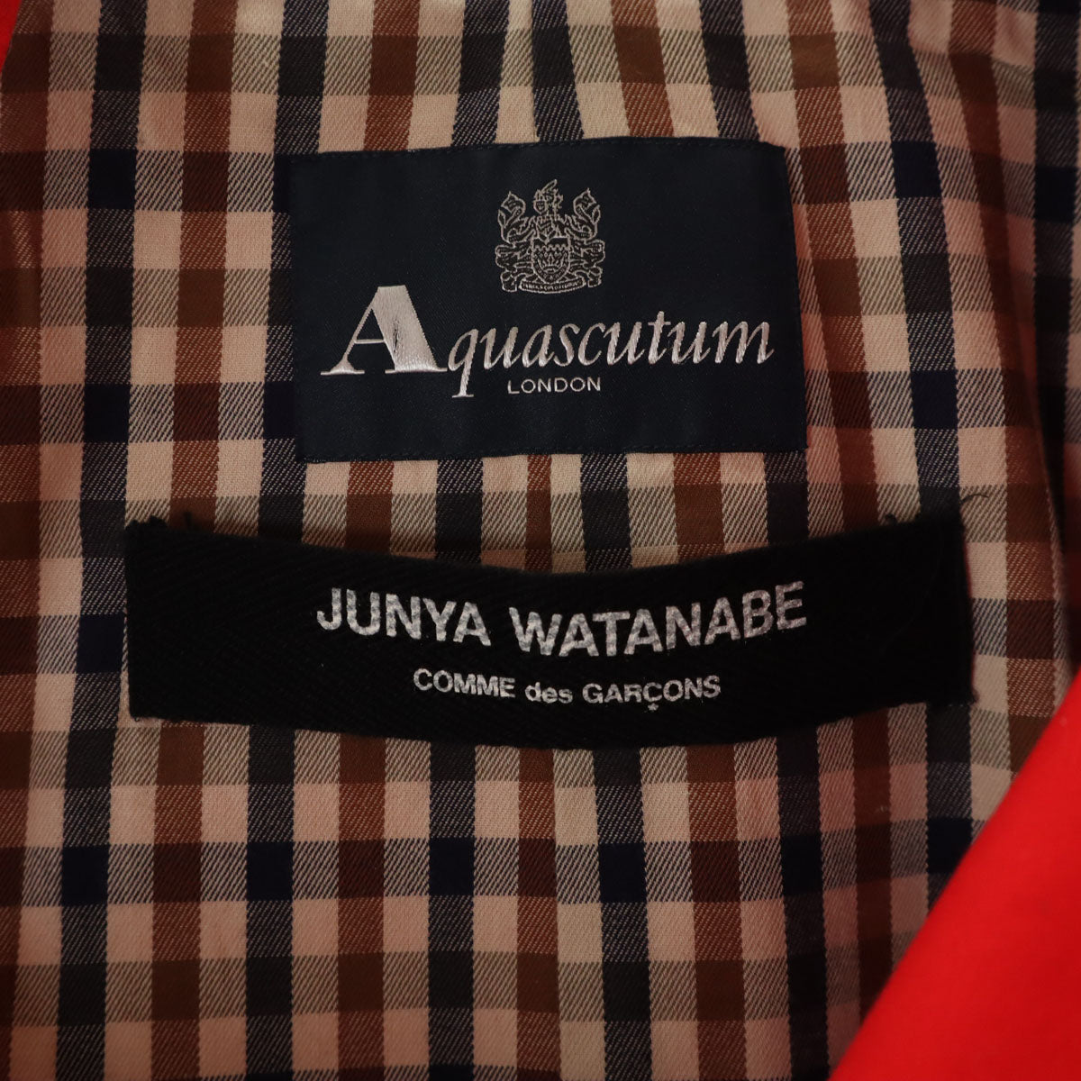 JUNYA WATANABE COMME des GARCONS ジュンヤワタナベコムデギャルソン 2004年 Aquascutum アクアスキュータム コラボ イギリス製 トレンチコート 34 レッド レディース