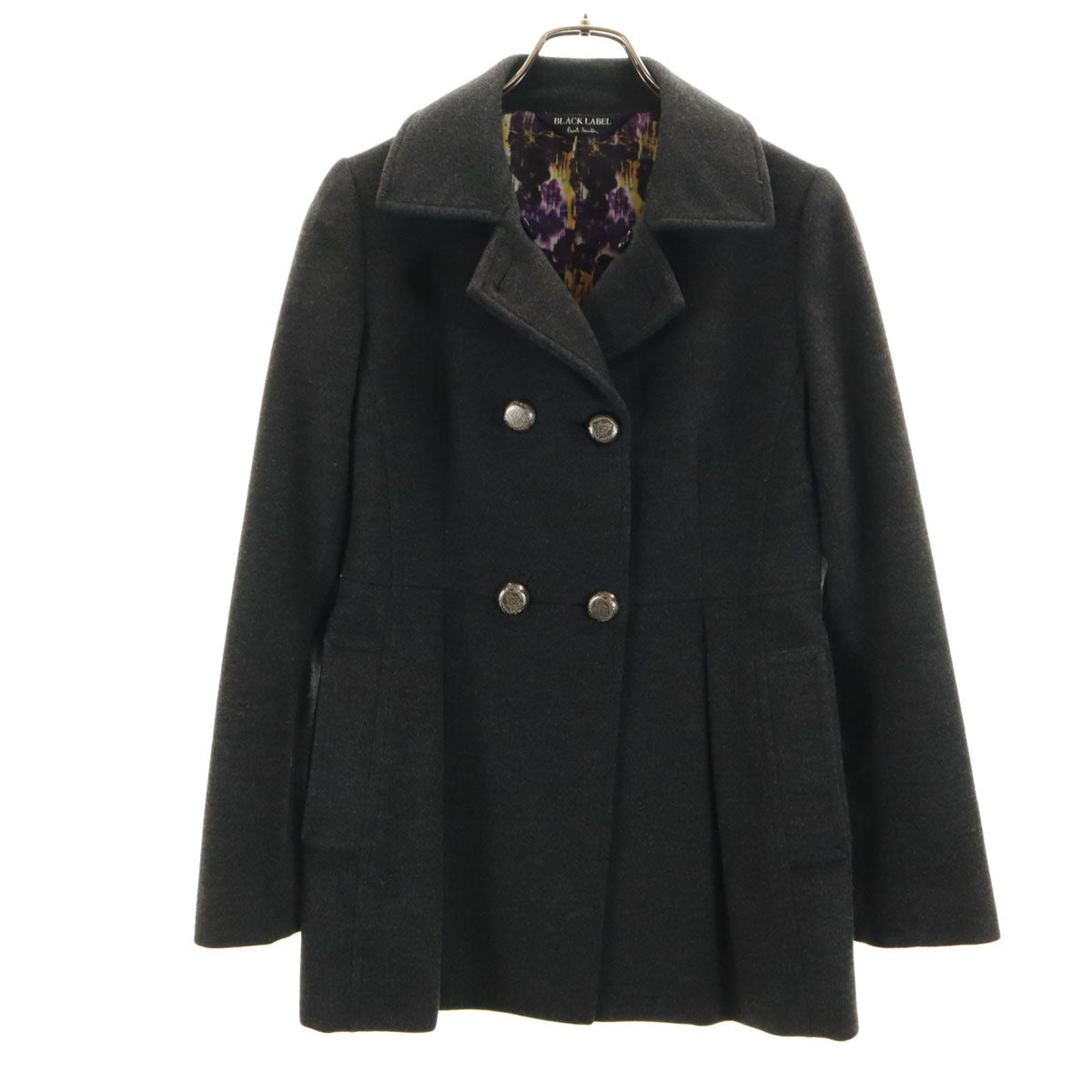 Paul Smith BLACK LABEL ポールスミスブラックレーベル 日本製 ダブルブレスト ウールジャケット 40 チャコールグレー レディース