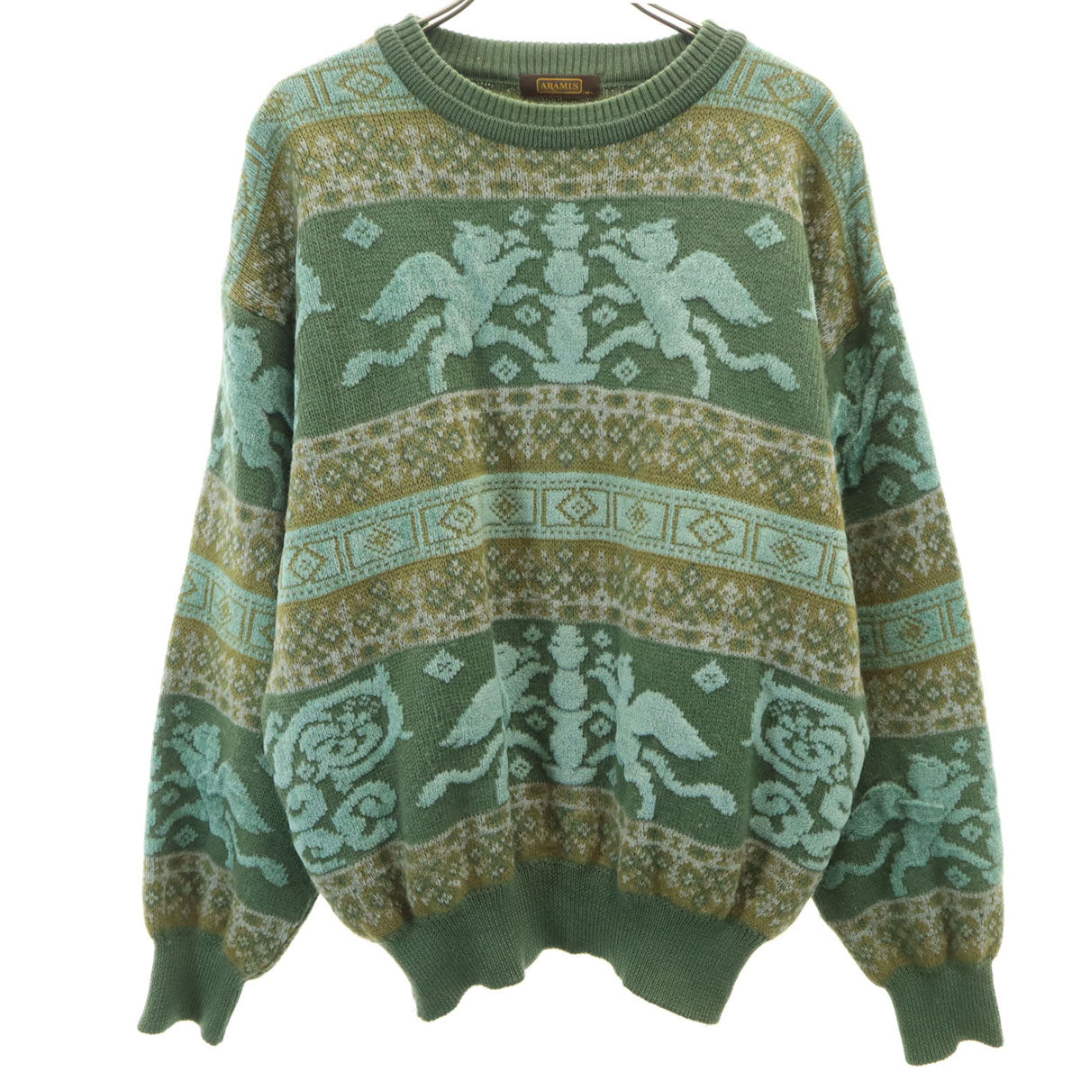 美品 ARAMIS アラミス 総柄 長袖 セーター M グリーン系 メンズ