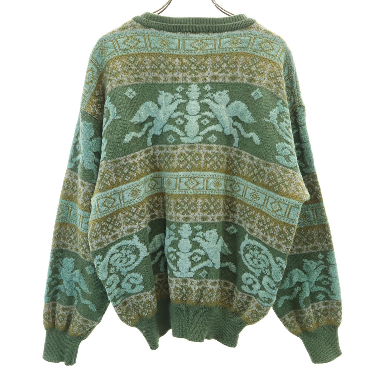 美品 ARAMIS アラミス 総柄 長袖 セーター M グリーン系 メンズ