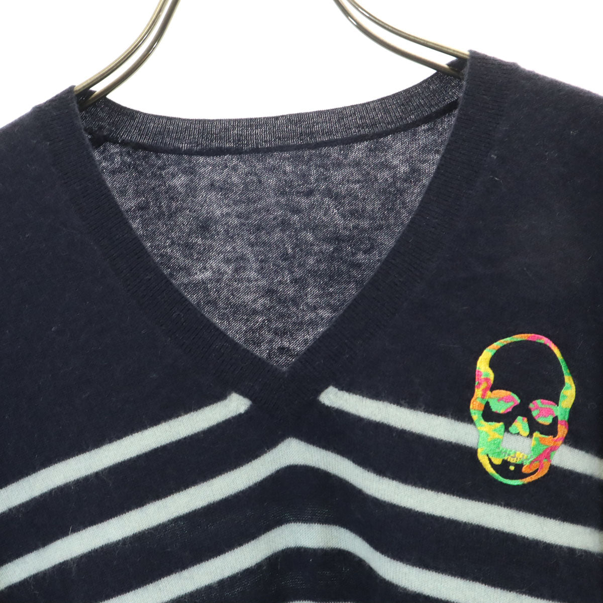 Lucien Pellat-Finet ルシアンペラフィネ カシミヤ100% 長袖 Vネック セーター S ネイビー メンズ