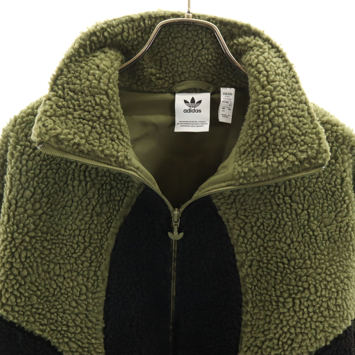 美品 adidas アディダス トレフォイルロゴ ボアジャケット XS カーキ メンズ