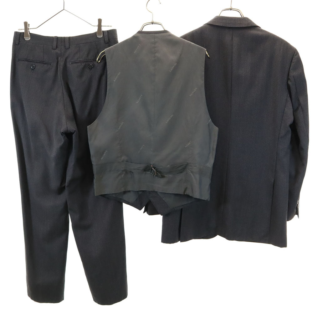 ランバン クラシック 90s オールド ストライプ ヘリンボーン柄 3ピース スーツ 上下 セットアップ 48 チャコールグレー メンズ