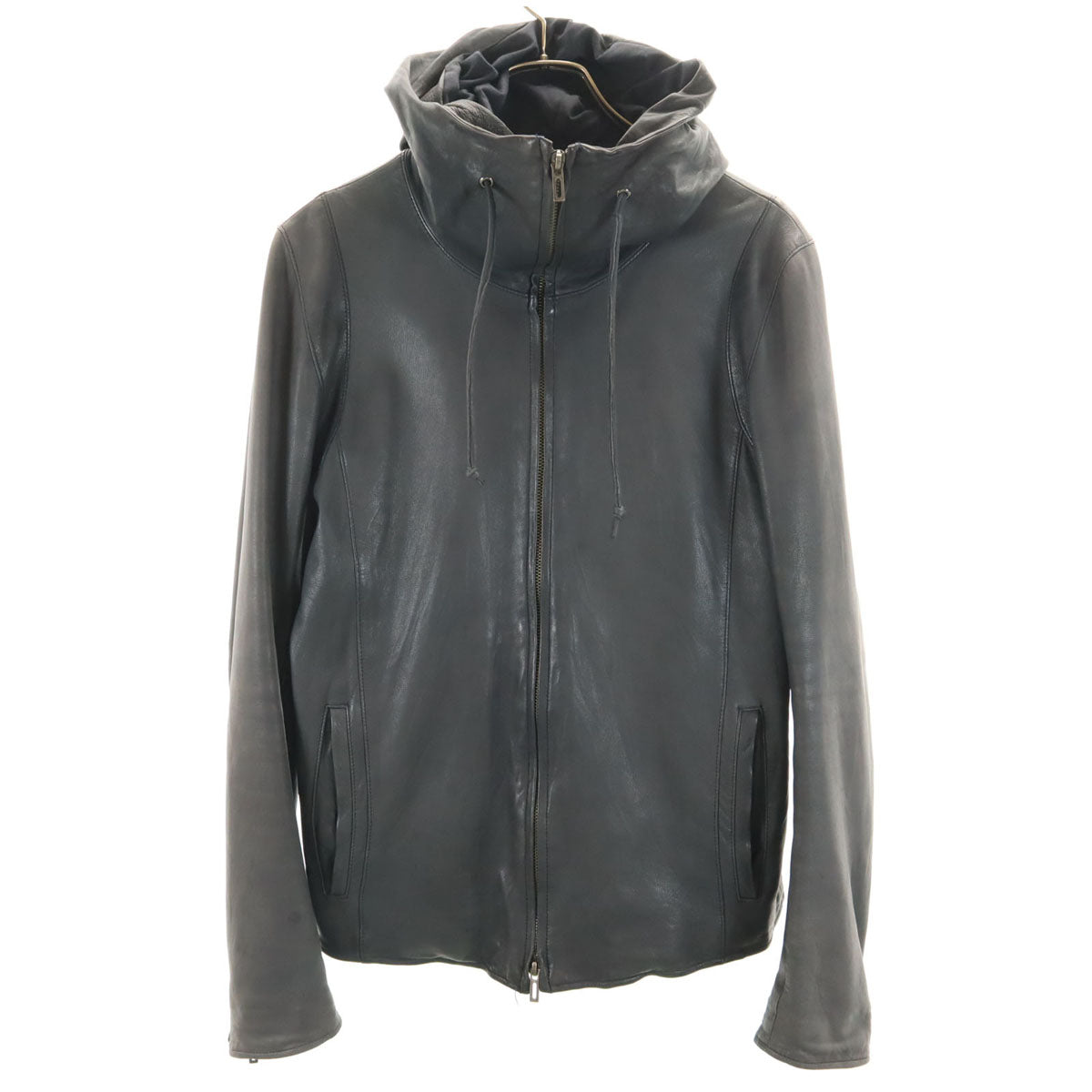 DOMENICO+SAVIO ドメニコアンドサビオ フード レザージャケット 46 チャコールグレー メンズ