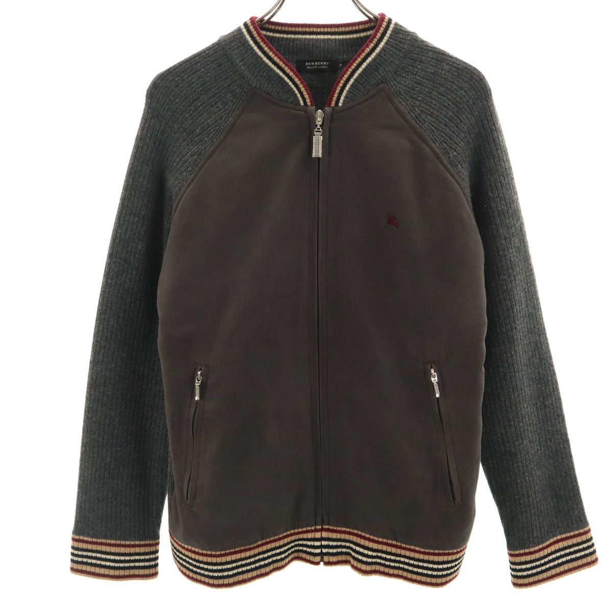 BURBERRY BLACK LABEL バーバリーブラックレーベル フェイクスエード切替 ニットジャケット 2 チャコールグレー 三陽商会 メンズ