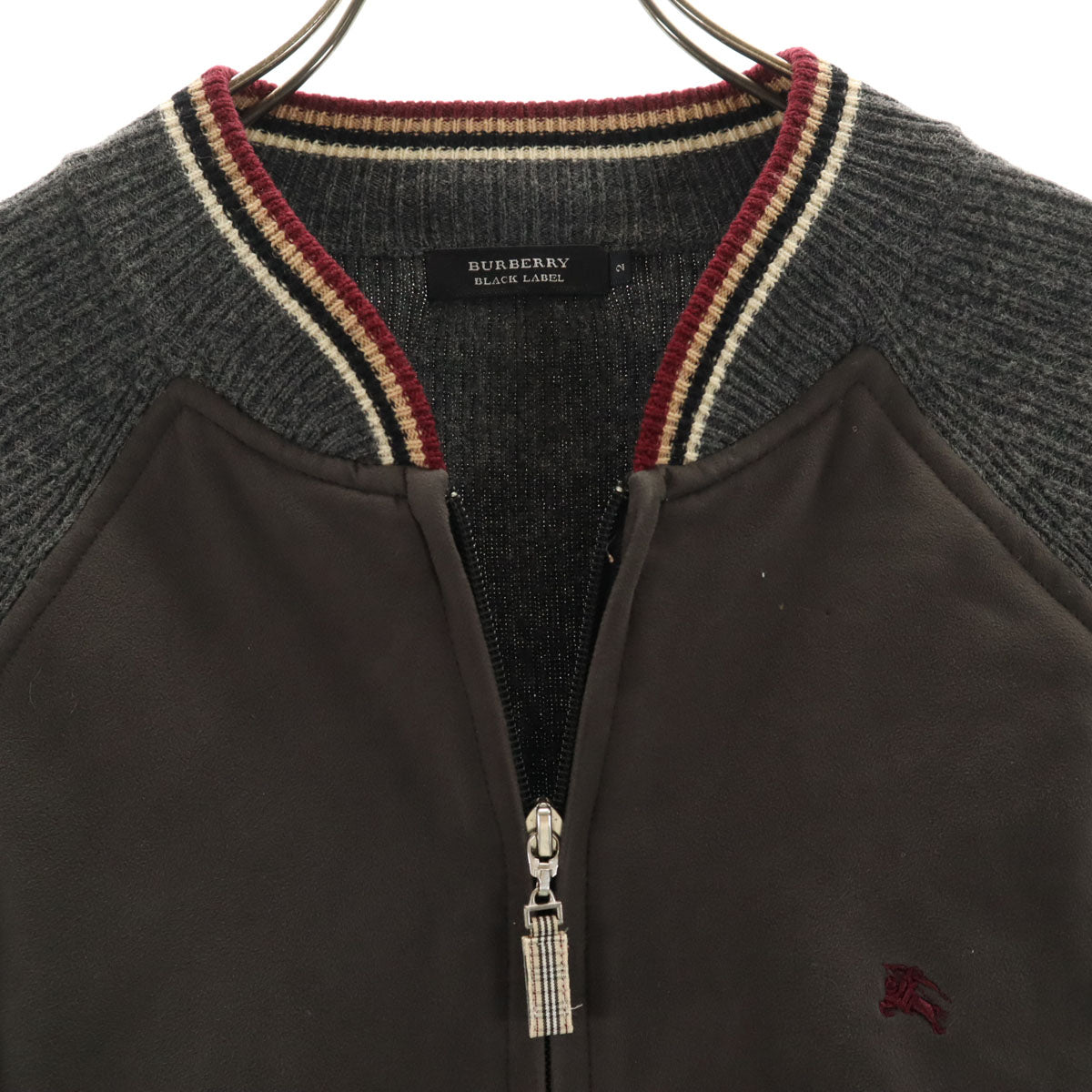 BURBERRY BLACK LABEL バーバリーブラックレーベル フェイクスエード切替 ニットジャケット 2 チャコールグレー 三陽商会 メンズ
