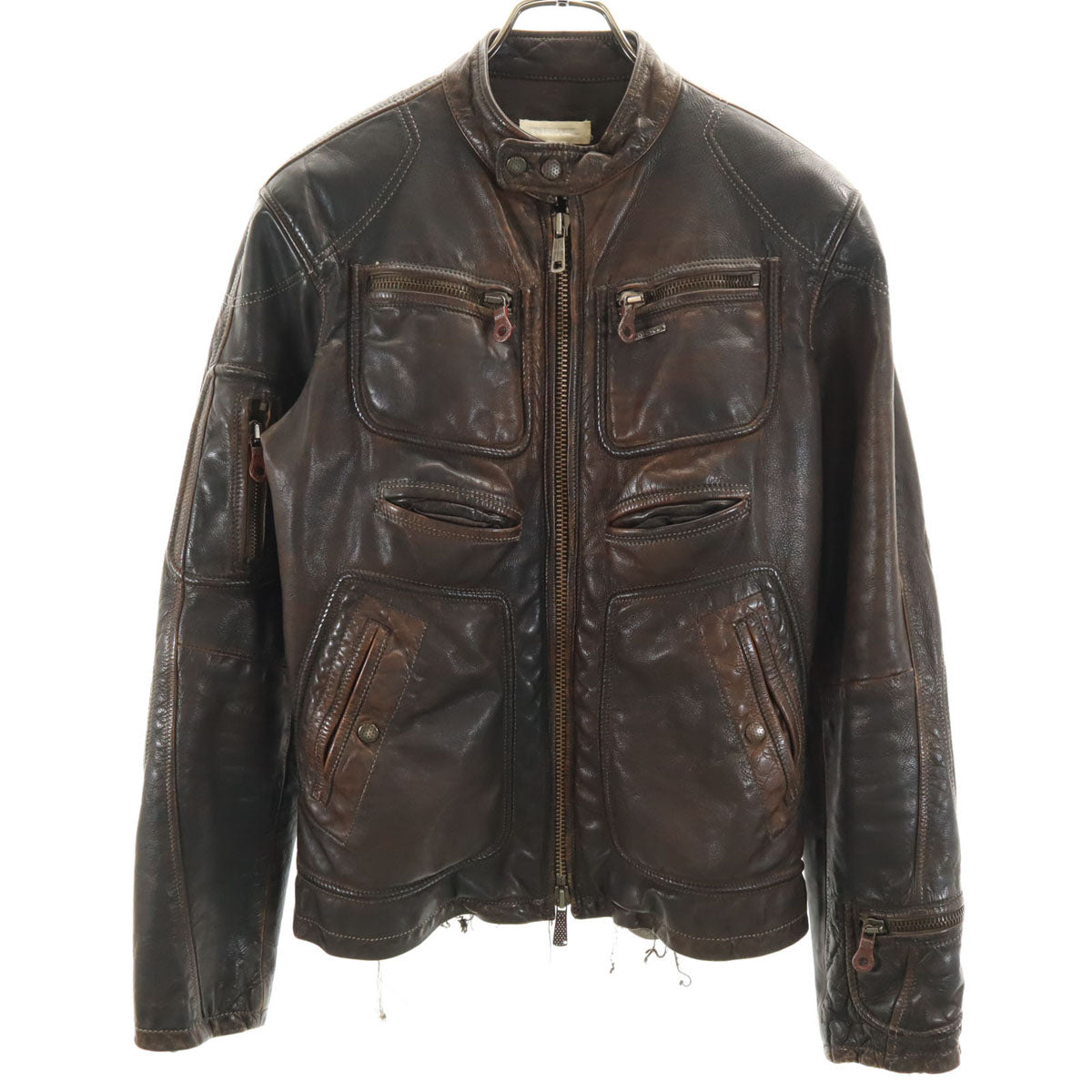 DIESEL ディーゼル ポーランド製 牛革レザー シングルライダースジャケット S ダークブラウン メンズ