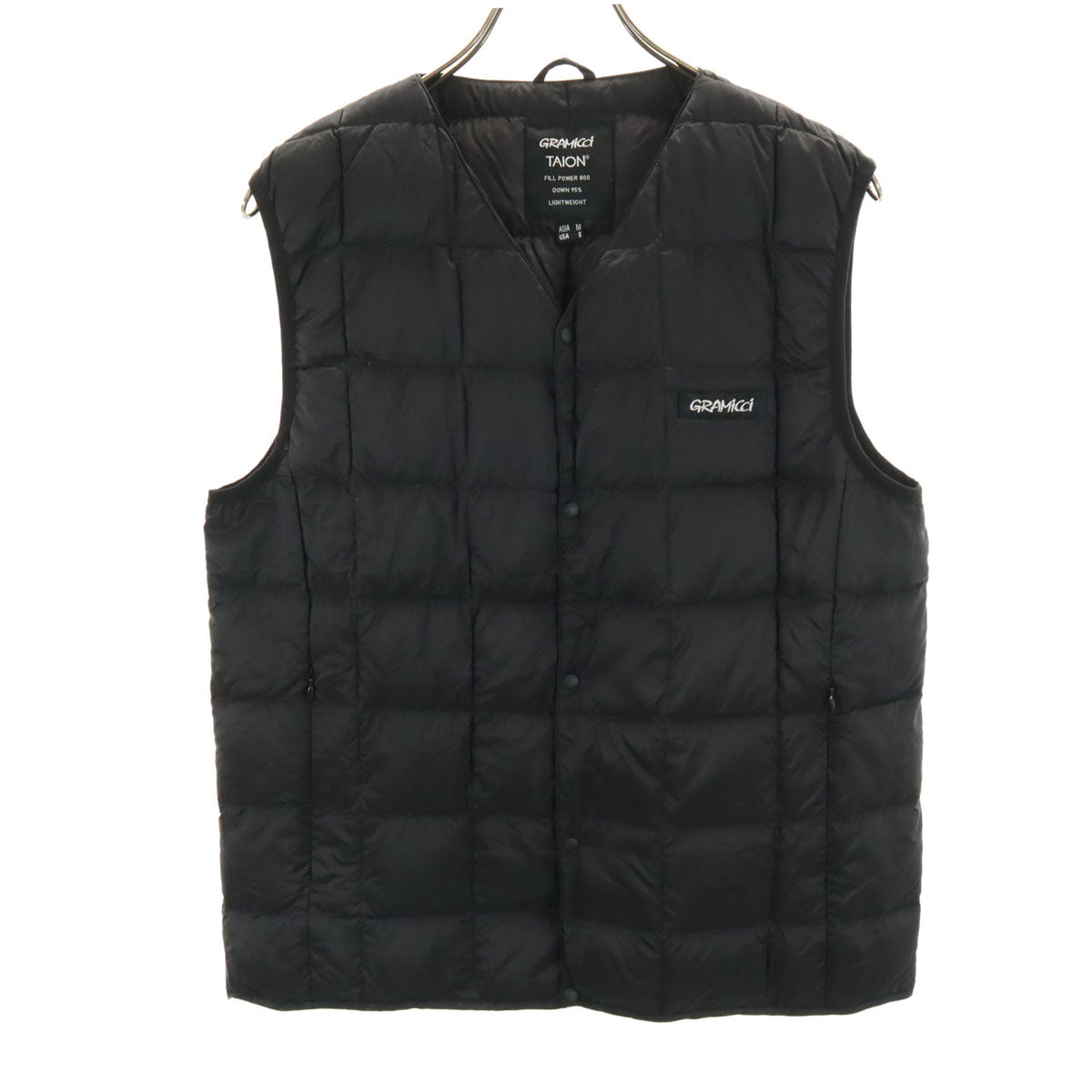 美品 Gramicci グラミチ TAION タイオン コラボ インナー ダウンベスト M ブラック 収納袋付き アウトドア メンズ