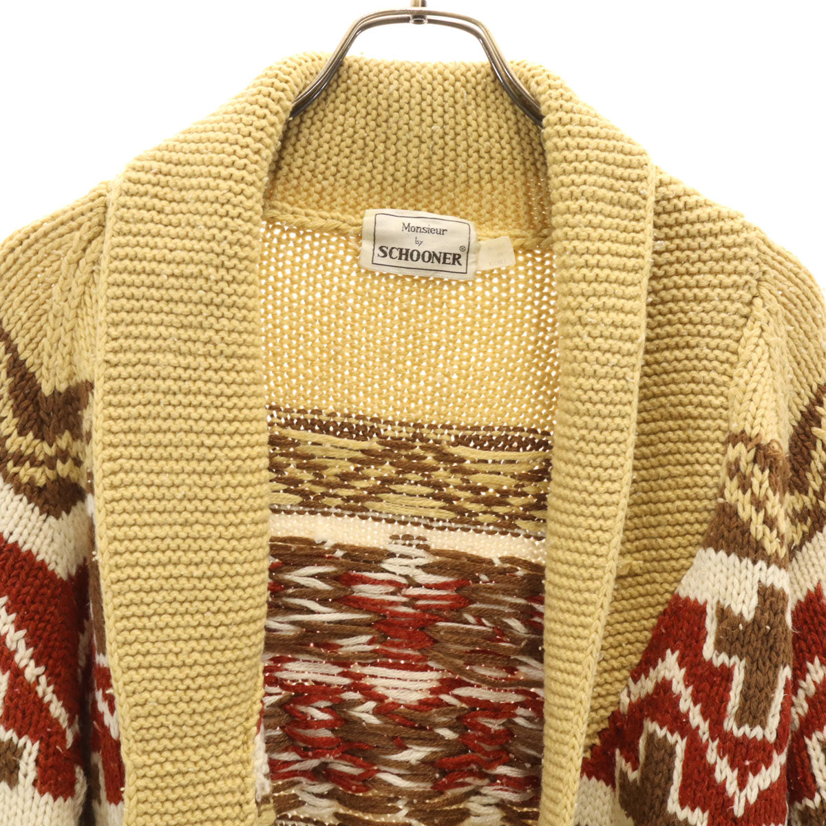 MONSIEUR BY SCHOONER オールド ネイティブ柄 長袖 ニットカーディガン ベージュ メンズ
