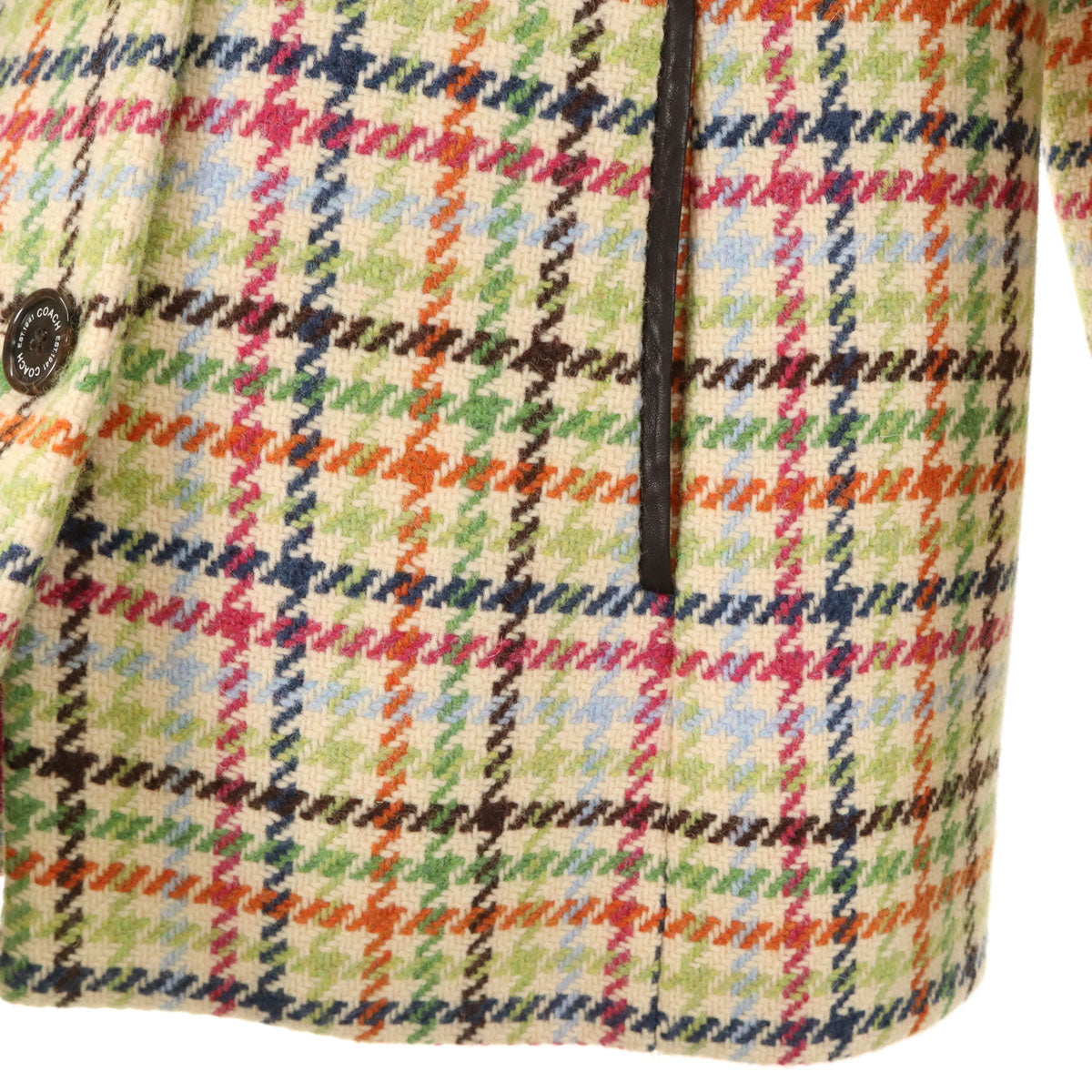 COACH コーチ レザーパイピング チェック柄 ウールコート XS レディース