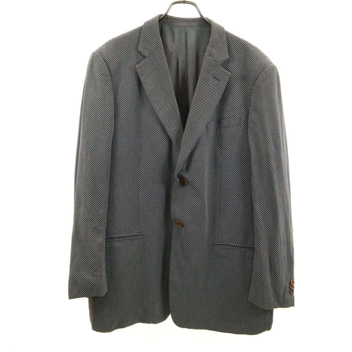 ARMANI COLLEZIONI アルマーニコレッツォーニ イタリア製 斜ストライプ柄 テーラードジャケット ブラック メンズ