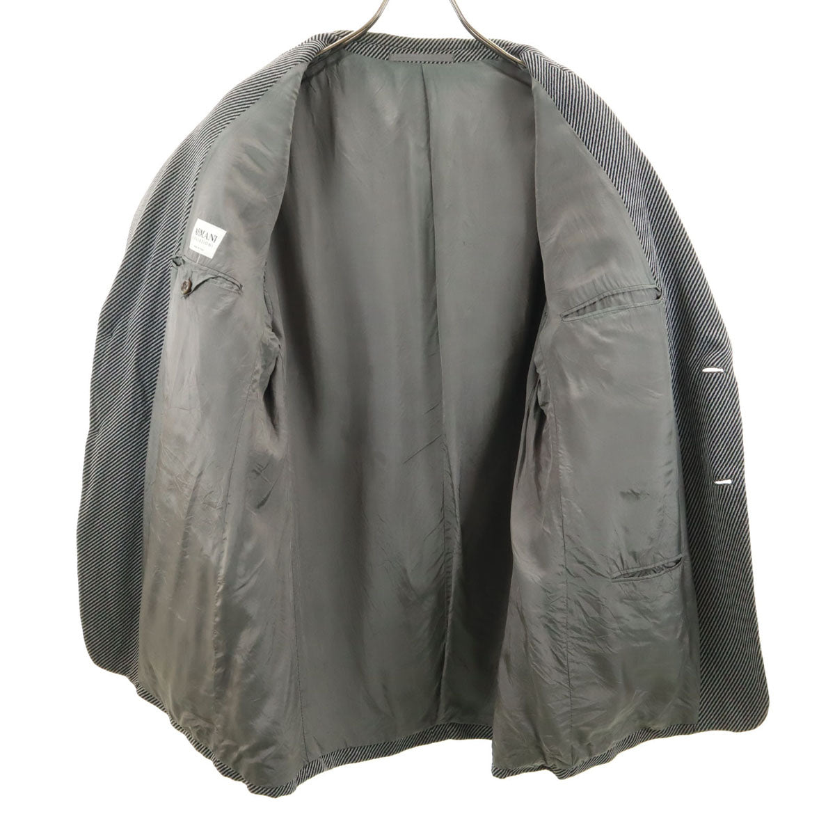 ARMANI COLLEZIONI アルマーニコレッツォーニ イタリア製 斜ストライプ柄 テーラードジャケット ブラック メンズ