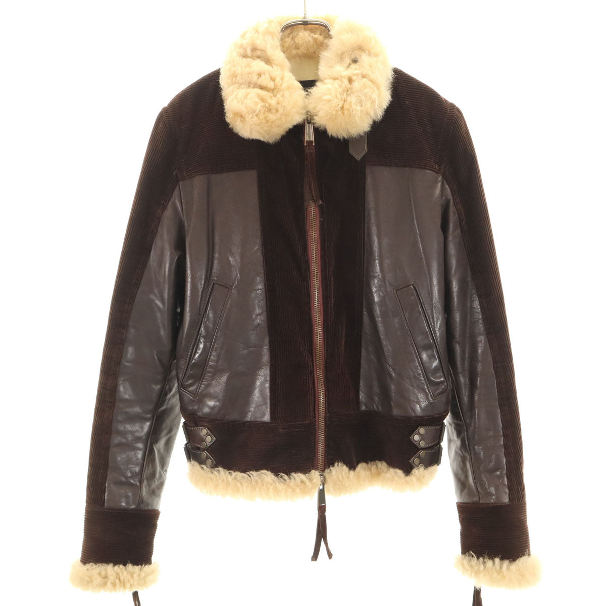 DSQUARED2 ディースクエアード イタリア製 レザー切り替え 襟ムートン コーデュロイジャケット 44 ブラウン レディース