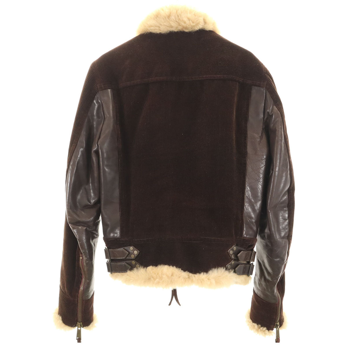 DSQUARED2 ディースクエアード イタリア製 レザー切り替え 襟ムートン コーデュロイジャケット 44 ブラウン レディース