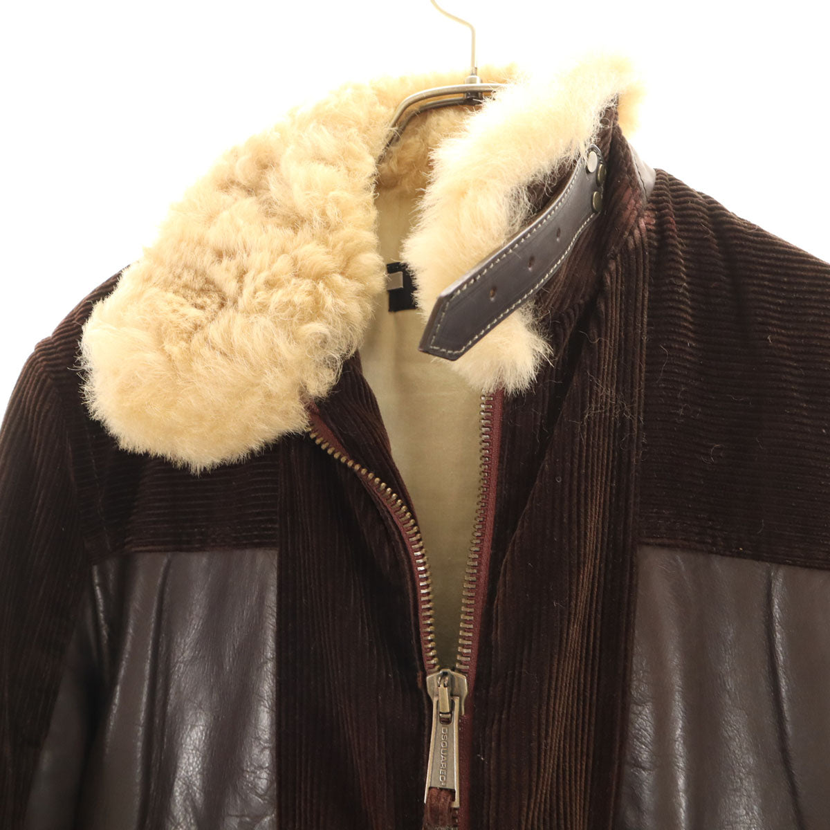 DSQUARED2 ディースクエアード イタリア製 レザー切り替え 襟ムートン コーデュロイジャケット 44 ブラウン レディース