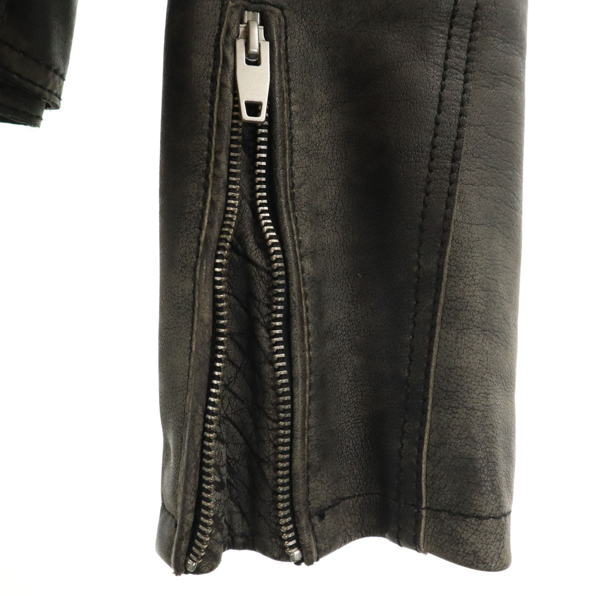 ZARA ザラ 水牛革 バッファローレザー ダブルライダースジャケット L チャコール メンズ