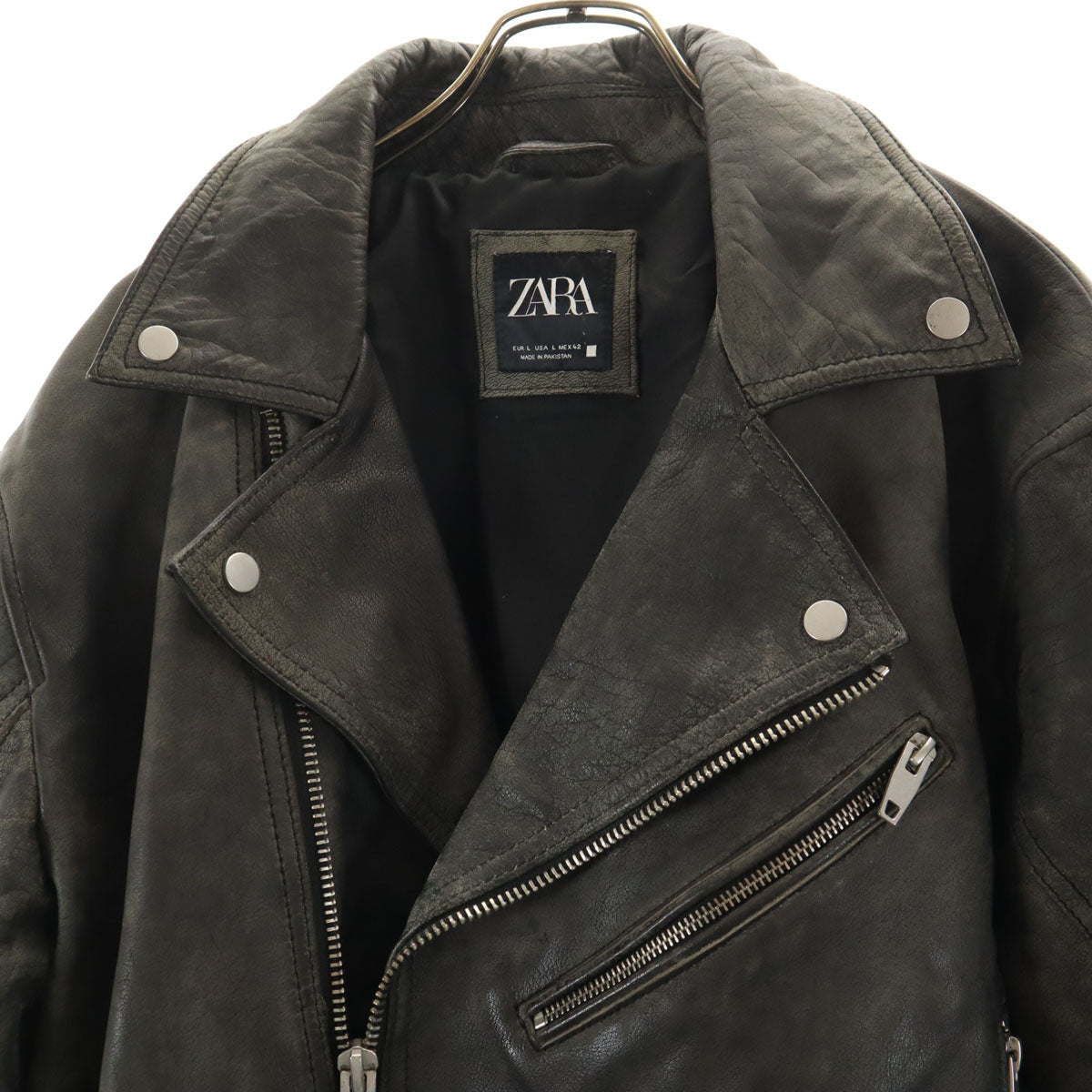 ZARA ザラ 水牛革 バッファローレザー ダブルライダースジャケット L チャコール メンズ