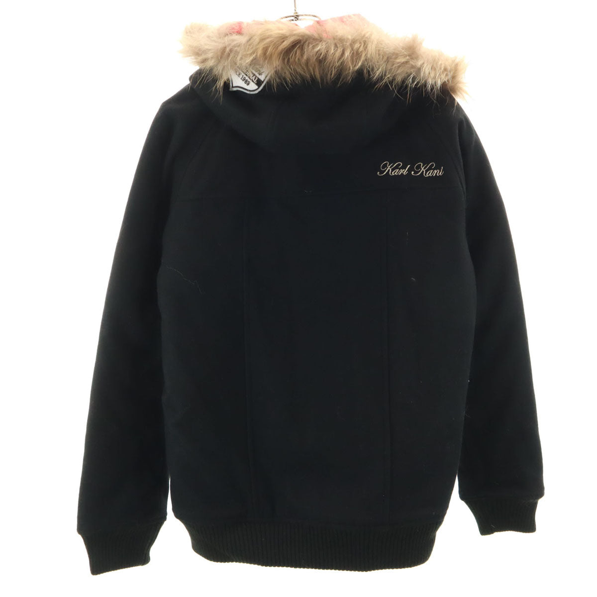 Karl Kani カールカナイ ウールジャケット L ブラック ラクーンファー付き メンズ