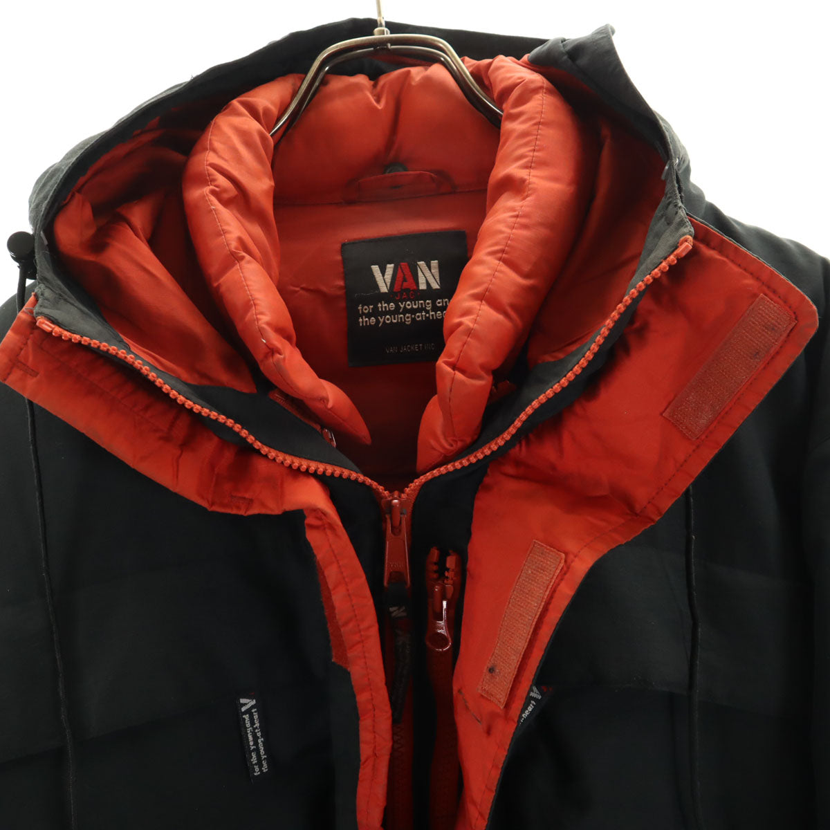 VAN JACKET ヴァンヂャケット バックロゴ フーデッド コート L ブラック ダウンライナー付き メンズ
