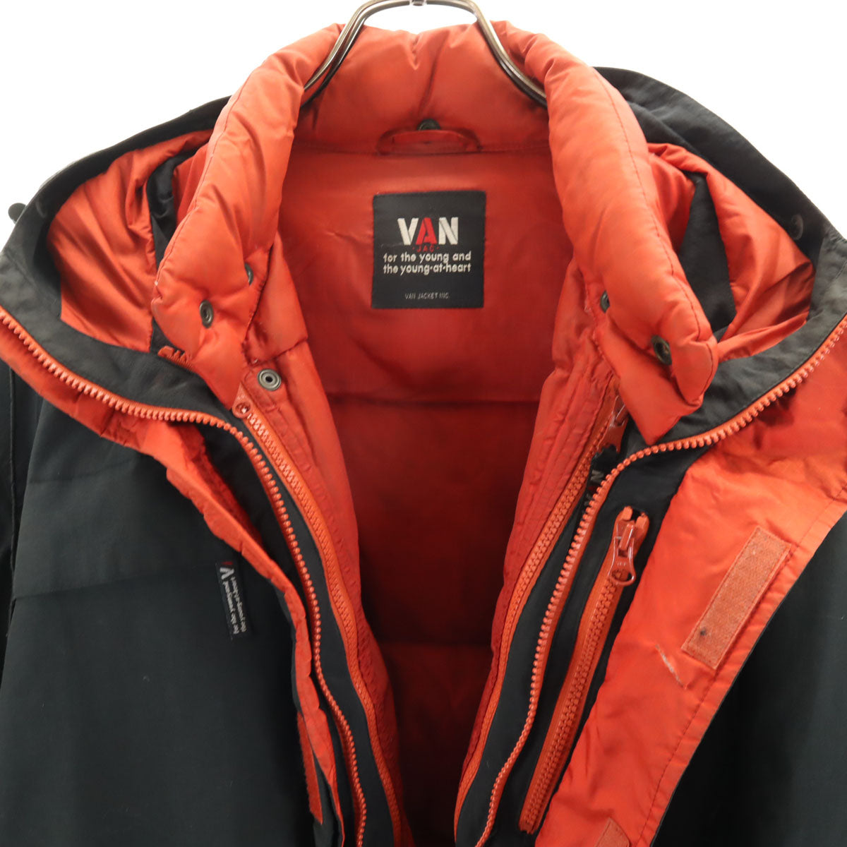 VAN JACKET ヴァンヂャケット バックロゴ フーデッド コート L ブラック ダウンライナー付き メンズ