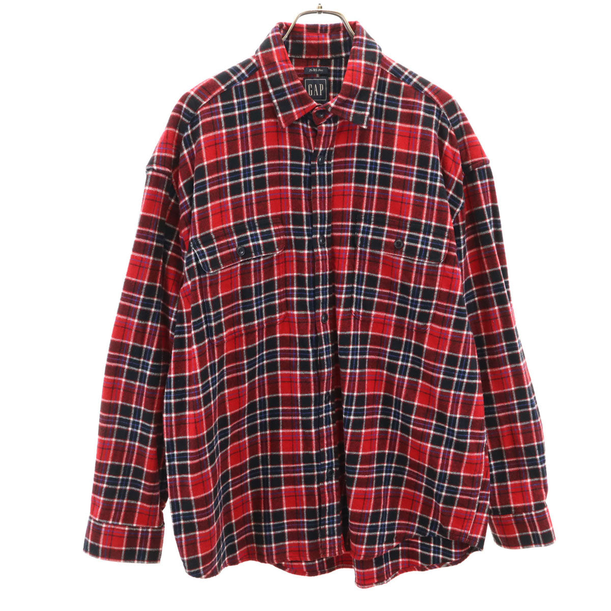 GAP ギャップ チェック柄 長袖 ビッグシルエット ネルシャツ M レッド メンズ