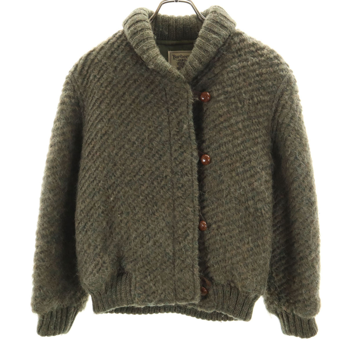 Burberrys バーバリーズ 90s オールド ニットジャケット 9AB2 オリーブ系 レディース