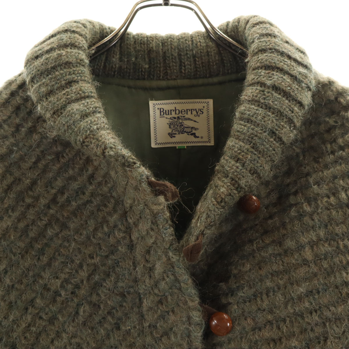 Burberrys バーバリーズ 90s オールド ニットジャケット 9AB2 オリーブ系 レディース