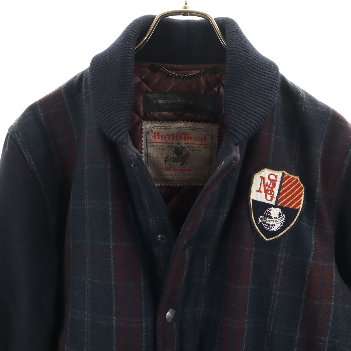 MESSAGERIE メッサジェリエ イタリア製 ハリスツイード生地 スタジャン 50 ネイビー Harris Tweed メンズ
