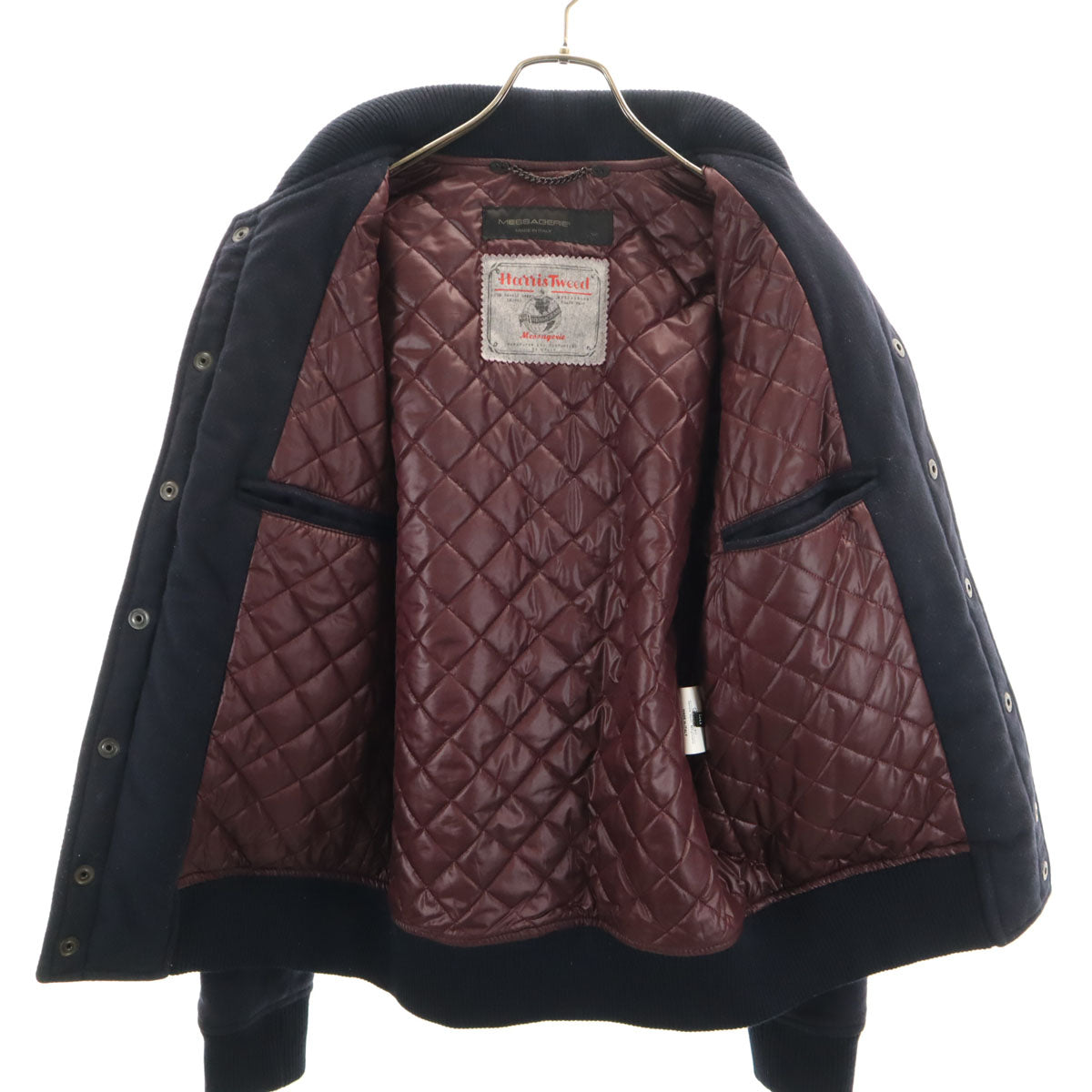 MESSAGERIE メッサジェリエ イタリア製 ハリスツイード生地 スタジャン 50 ネイビー Harris Tweed メンズ