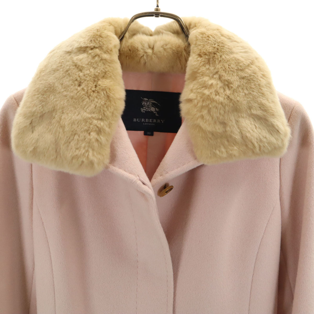 BURBERRY LONDON バーバリーロンドン アンゴラブレンド ウールコート 38 ピンク 三陽商会 ラビットファー付き レディース