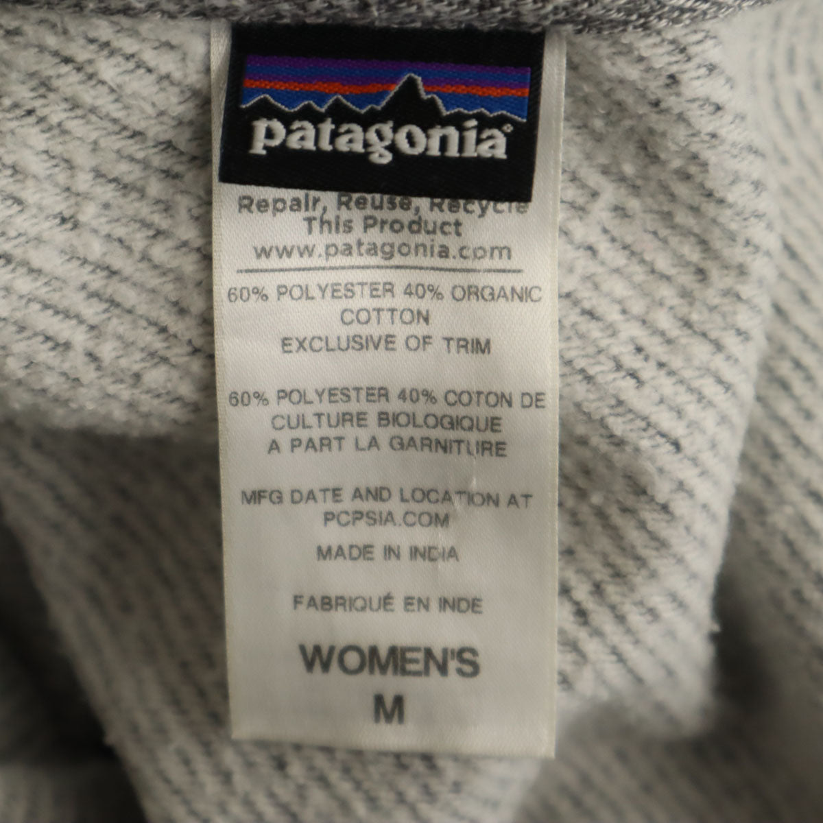 patagonia パタゴニア 長袖 スウェット ジップパーカー M グレー 54490SP14 アウトドア 裏起毛 レディース