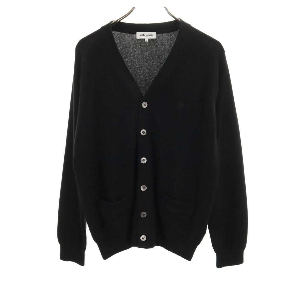 mila schon ミラショーン 日本製 カシミヤ100% 長袖 Vネック ニットカーディガン 48 ブラック メンズ