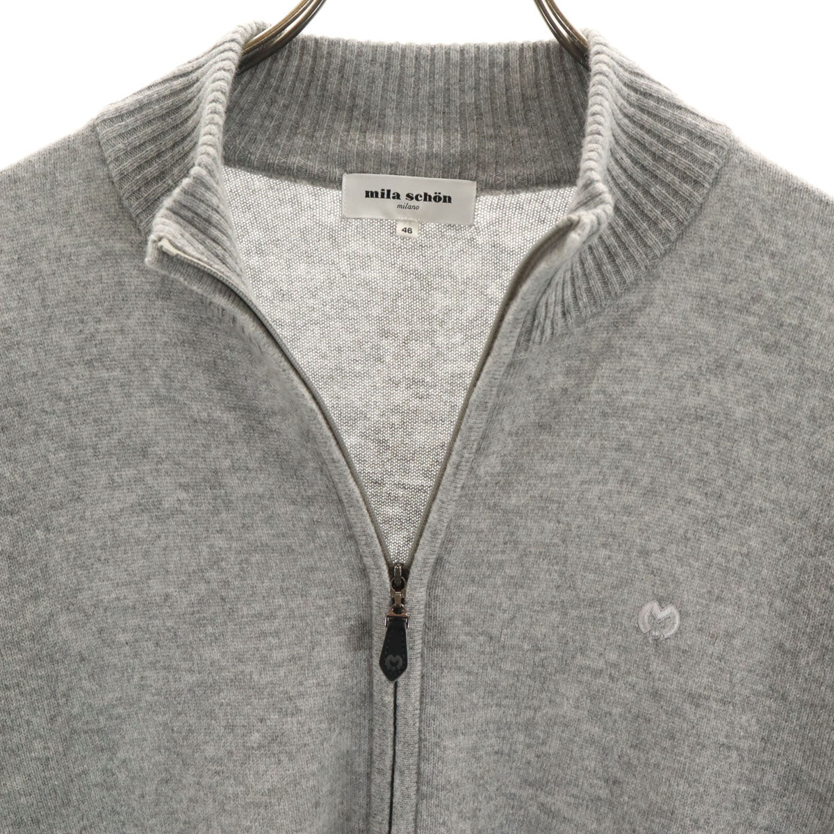 mila schon ミラショーン 日本製 カシミヤ100% 長袖 ニット ジップジャケット 46 グレー メンズ
