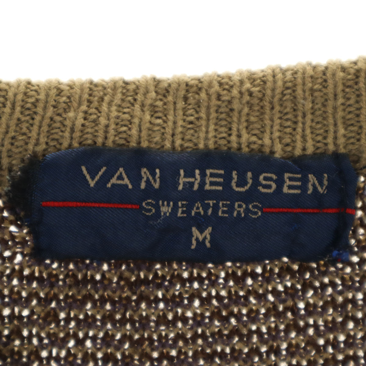 VAN HEUSEN ヴァンヒューゼン 80s 90s オールド 総柄 長袖 セーター M ブラウン ニット メンズ