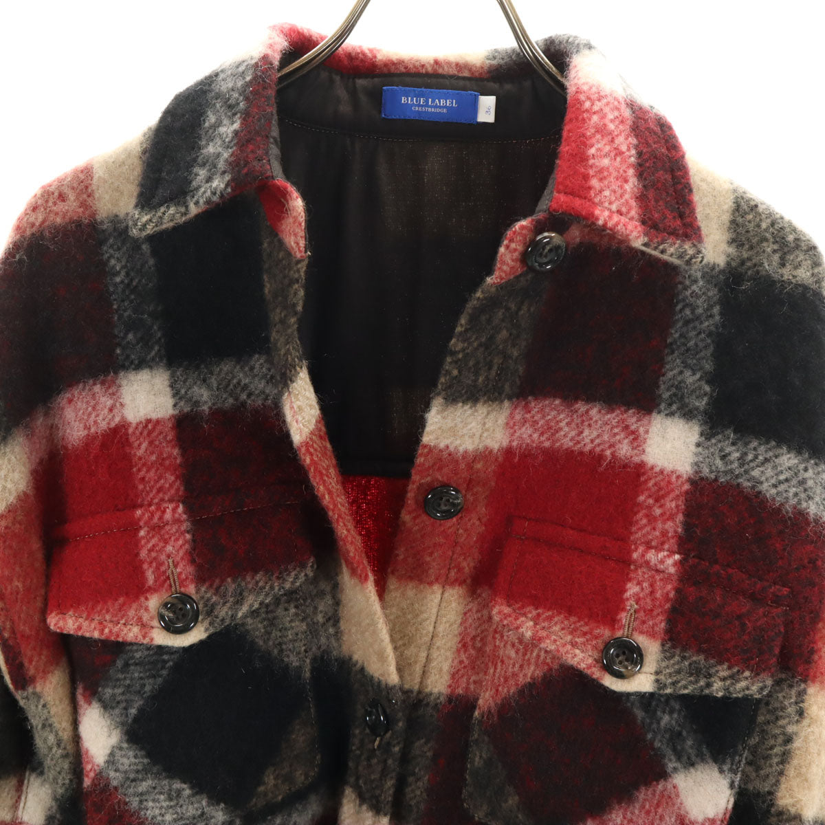 BLUE LABEL CRESTBRIDGE ブルーレーベルクレストブリッジ チェック柄 長袖 ウールシャツ 36 レッド レディース