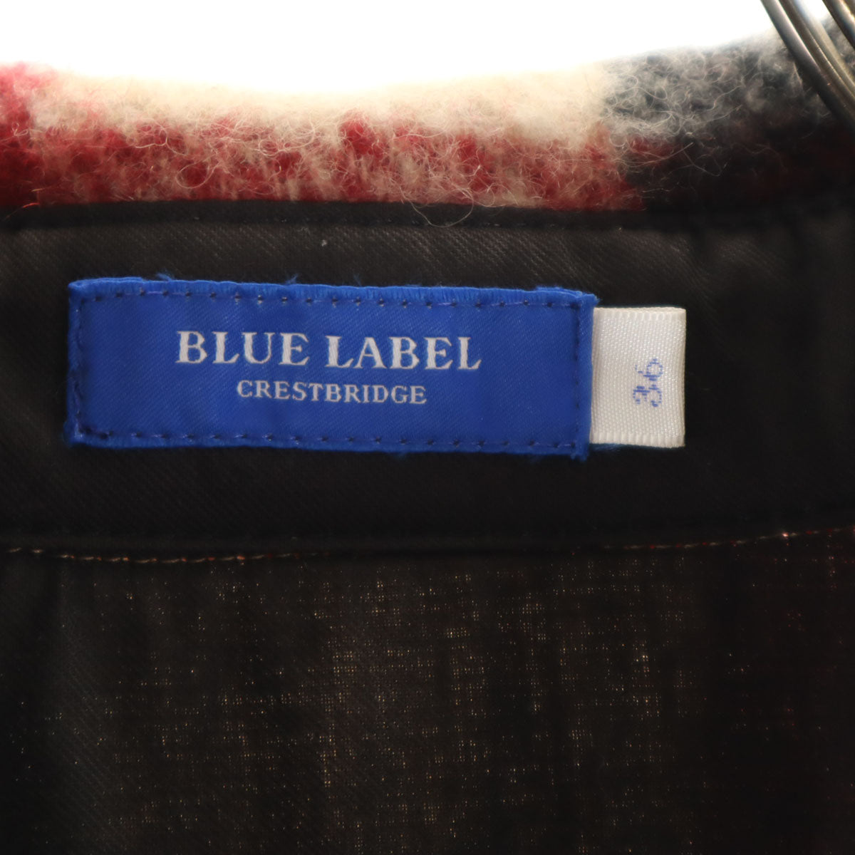 BLUE LABEL CRESTBRIDGE ブルーレーベルクレストブリッジ チェック柄 長袖 ウールシャツ 36 レッド レディース