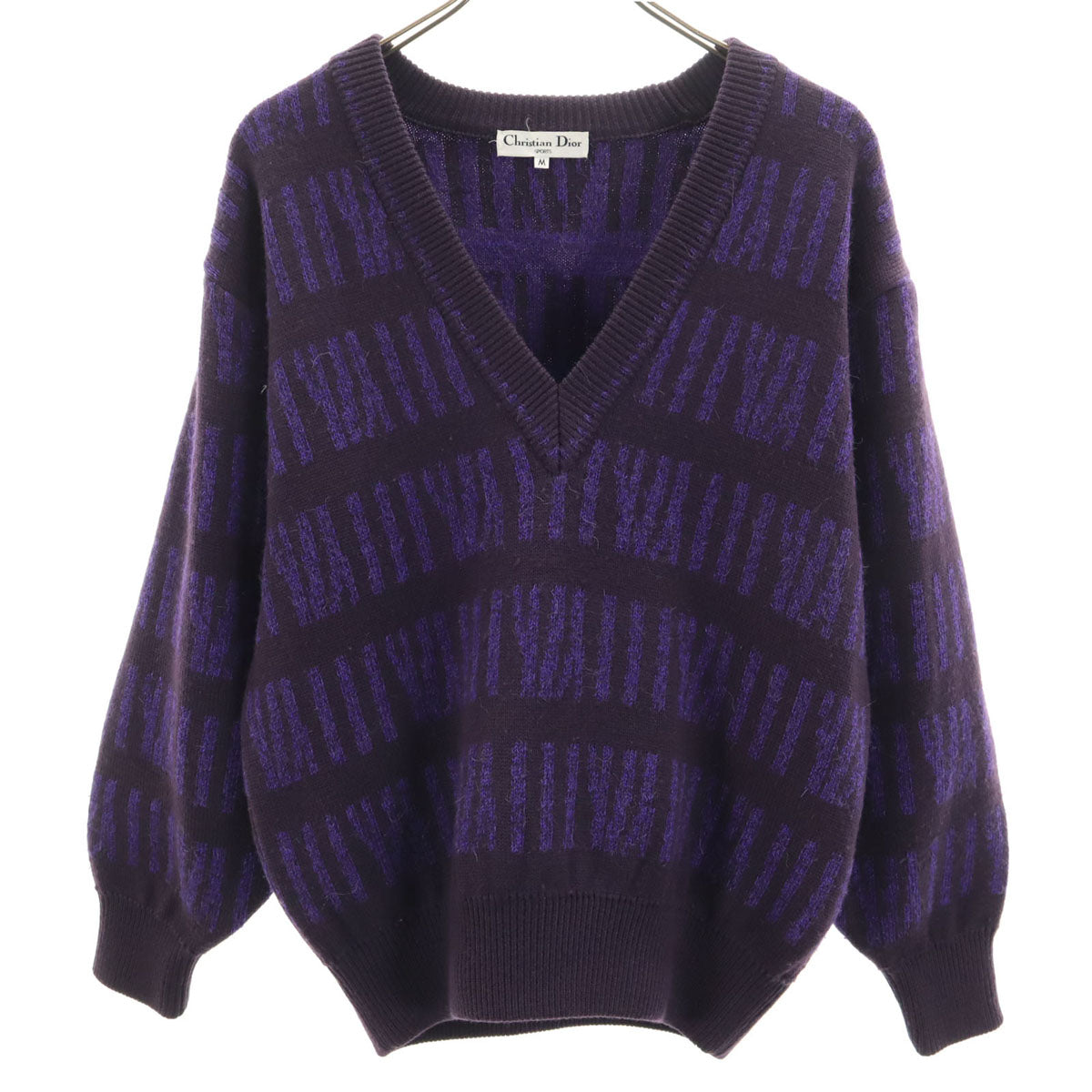 Christian Dior SPORTS クリスチャンディオールスポーツ 90s オールド 総柄 長袖 Vネック セーター M パープル ニット レディース