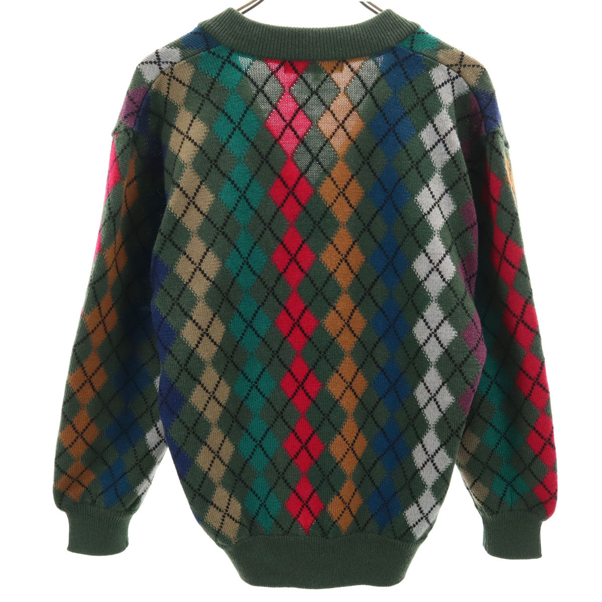 美品 Christian Dior SPORTS クリスチャンディオールスポーツ 90s オールド アーガイル柄 長袖 Vネック セーター M カーキ ニット レディース