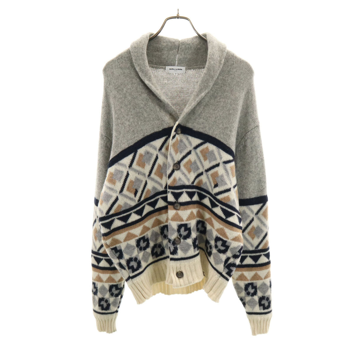 mila schon ミラショーン 日本製 長袖 ショールカラー ニットカーディガン 48 グレー メンズ