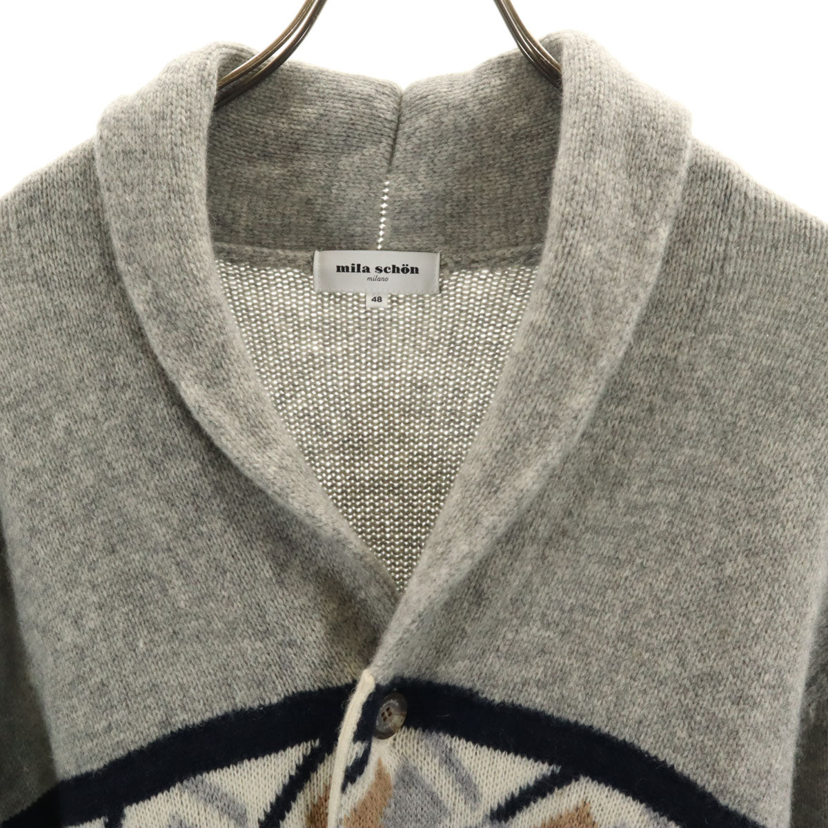 mila schon ミラショーン 日本製 長袖 ショールカラー ニットカーディガン 48 グレー メンズ