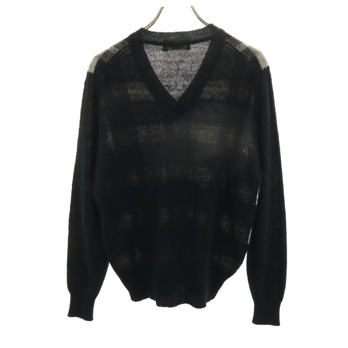 GIVENCHY GENTLEMAN ジバンシィ ジェントルマン 80s 90s オールド チェック柄 長袖 Vネック セーター 4 ブラック ニット メンズ