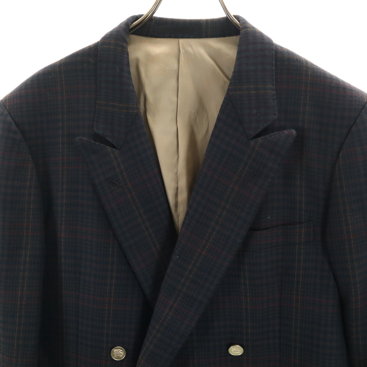 Burberrys バーバリーズ 90s オールド チェック柄 ダブル テーラードジャケット BE5 ネイビー系 メンズ